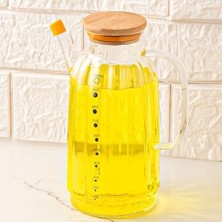 Expresstore Borosilikat Cam Bambu Vakum Kapak Pinterest Mutfak Yağdanlık Sürahi Seti – 1000ML