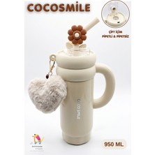 Vagonlife Cocosmile 950ML Askı Süs Hediyeli Çift Içim Pipetli/pipetsiz Paslanmaz Çelik Termos