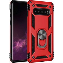 ZM Store Galaxy S10 Plus Uyumlu Kılıf Vega Tank Yüzüklü Standlı Kapak