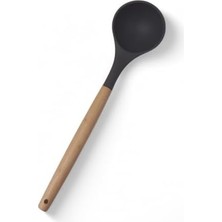 Expresstore Bambu Saplı Silikon Kepçe, Bambu Uzun Silikon Çorba ve Sos Kepçesi 27CM 3 Renk Seçenekli (Siyah)
