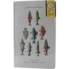 Gıpta Vıntage Fıne Qualıty Notebook Ajanda Defter 13X21 cm - 120 Yp Çizgili / Altın Yaldızlı - Balık Illüstrasyonlu Kapak - ( Art Sanat )