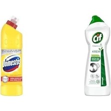 Expresstore Domestos Yoğun Kıvamlı Çamaşır Suyu Limon Ferahlığı 750 ml ve Cif Krem Yüzey Temizleyici Amonyaklı Yağ ve Kireç Sökücü Leke Çıkarıcı 750 Ml, Çamaşır Suyu + Leke Çıkarıcı