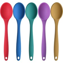 Expresstore Silikon Büyük Boy Kaşık Seti, Yanmaz Yapışmaz, Çok Renkli - Sarı, Yeşil, Kırmızı, Mavi, Mor - 27 Cm, 5 Adet Set, Bpa