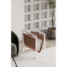 DMR Home Gazetelik, Dergilik, Koltuk Yanı Düzenleyici, Beyaz Metal - Taba Deri