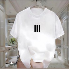 Rovel 3 Çizgi Baskılı Beyaz Oversize Erkek Tshirt