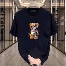 Rovel Robot Bear Baskılı Siyah Oversize Tshirt