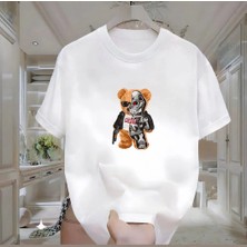 Rovel Robot Bear Baskılı Beyaz Oversize Tshirt