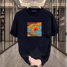 Rovel Ayçekirdeği Baskılı Siyah Oversize Tshirt