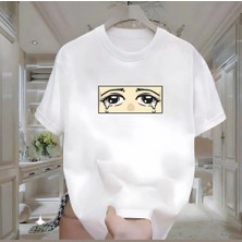 Rovel Ağlayan Göz Baskılı Beyaz Oversize Tshirt