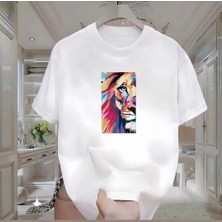 Rovel Leon Baskılı Beyaz Oversize Tshirt