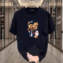 Rovel Enjoy Bear Baskılı Siyah Oversize Tshirt