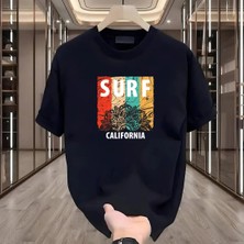 Rovel Surf Baskılı Siyah Oversize Tshirt