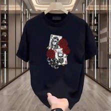 Rovel Kart Baskılı Siyah Oversize Tshirt