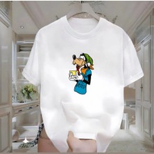 Rovel Goofy Goof Baskılı Beyaz Oversize Tshirt