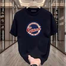 Rovel Coach Baskılı Siyah Oversize Tshirt
