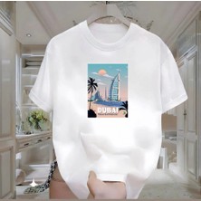 Rovel Dubai Baskılı Beyaz Oversize Tshirt