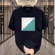 Rovel Gri Etnik Desen Baskılı Siyah Oversize Tshirt