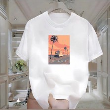 Rovel Miami Baskılı Beyaz Oversize Tshirt