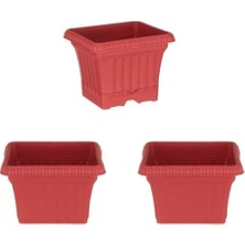 Expresstore 3'lü Balkon Saksı Seti – Kırmızı | Plastik Tabaklı, Farklı Boylarda | 2.2 Litre Hacim
