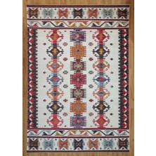 Pera Halı Krem ve Çok Renkli Geometrik Desenli Halı - 12479OU
