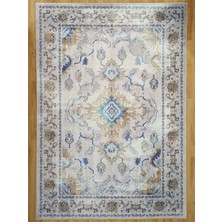 Pera Halı Bej ve Mavi Eskitme Desenli Vintage Halı - 12791OU