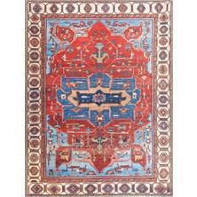 Pera Halı Canlı Kırmızı ve Gök Mavisi Kartal Desenli Vintage Halı - 139511OU