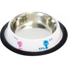 Tommy Kedi Desenli Çelik Mama Kabı Beyaz 8 Oz
