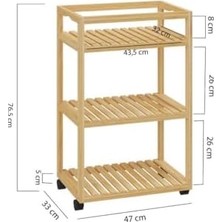 DMR Home Bambu 3 Raflı Tekerlekli Sunum Servis Arabası Mutfak Rafı Sehpa Banyo Rafı DB-0029