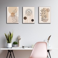 Tilki Dünyası 3'lü Bohem Kanvas Tablo Seti 1 - Modern Boho Duvar Dekoru - Geometrik ve Modern Çizgili 3 Parça Tablo