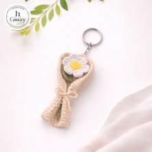 Mühre Mini Çiçek Buketi Papatya Anahtarlık Charm Hediyelik %100 Pamuklu Organik Amigurumi Örgü