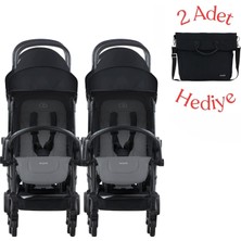 Bumprider Connect³ Ikiz Bebek Arabası Black - Grey Melange & Yan Bakım Çantası Hediyeli