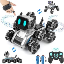 Katjmer Robot Oyuncak 2.4ghz Uzaktan Kumandalı Sensörlü Şarjlı 8 Teker Akrobat Köpek Müzikli LED Işıklı