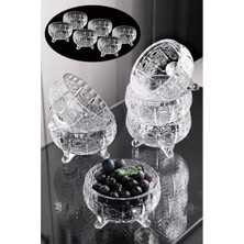 Expresstore 6'lı Ayaklı Kristal Cam Lüks Çerezlik/lokumluk/reçellik (8X8X5 Cm)