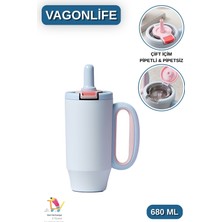 Vagonlife Cocosmile 950ML Askı Süs Hediyeli Çift Içim Pipetli/pipetsiz Paslanmaz Çelik Termos