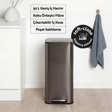 5Five Delta Kare Metal Pedallı Çöp Kovası 30 L – Sessiz Kapanma, Metal Gövde, İç Kovalı, Gri