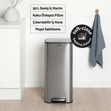 5Five Delta Metal Pedallı Çöp Kovası 30 L – Sessiz Kapanma, Metal Gövde, İç Kovalı, İnox