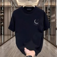 Rovel Ay Baskılı Siyah Oversize Erkek Tshirt
