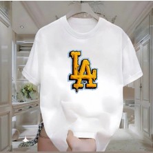 Rovel Turuncu La Baskılı Beyaz Oversize Tshirt