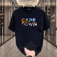 Rovel Cape Town Baskılı Siyah Oversize Tshirt