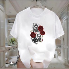 Rovel Kart Baskılı Beyaz Oversize Tshirt