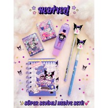 ÖZ OFİS Kuromi Set Not Defteri 2'li Yumurtlayan Kalem Sürgülü Silgi 2'li Mini Sticker Defter Seti