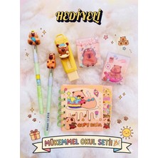 ÖZ OFİS Capybara Kapibara Set Not Defteri 2'li Yumurtlayan Kalem Sürgülü Silgi 2'li Mini Sticker Defter Seti