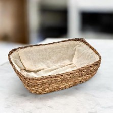 Expresstore El Yapımı Hasır Içi Bezli Dikdörtgen Ekmeklik ve Dekoratif Dikdörtgen Hasır Sepet, Hasır Içi Bezli Ekmek Sepeti Dikdörtgen (22CM*16CM*8CM)