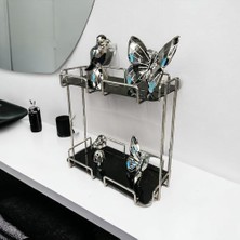 Expresstore 2 Katlı 28X14 Gümüş Banyo ve Kozmetik Düzenleyici - Çift Katlı Sunum ve Servis Tepsisi - Makyaj Organizeri