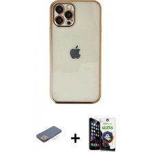 Pileli Store Pilelistore™ iPhone 12 Pro Max Kılıf Vadi Minimal - Şeffaf Temperli Cam Ekran Koruyucu + Renkli Kamera Lens Koruma Cam - Sı