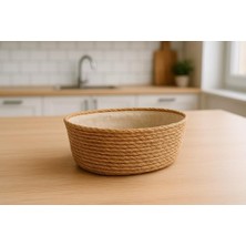 Expresstore El Yapımı Hasır Ekmek Sepeti, Yıkanabilir Bez Astarlı Çok Amaçlı Oval Sunum ve Dekoratif Saklama Sepeti, Ekmeklik (22X16X8 Cm)