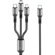 LTG Nova DC62 3ın1 Type-C To 60W Type-C / 12W Lightning / 15W Micro 1.2m Hızlı Şarj Kablo - Siyah