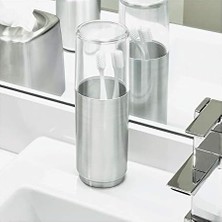 Expresstore Austin Diş Fırçası Tutucu, Metal ve Plastik, Kapaklı Diş Fırçası Standı, Şeffaf/mat Gümüş Rengi