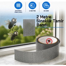 Yapışkanlı Sineklik Tülü Tamir Bandı Yırtık Kopmuş Delik Fiber Tül Yapıştırma Siyah 48 mm x 2 Metre