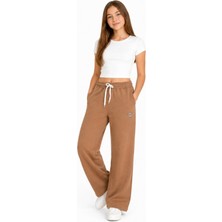 İrem Çocuk Giyim Kız Çocuk Beli Lastikli Ip Bağlamalı Cepli Geniş Paça Modelli Camel Renk Eşofman Altı